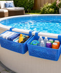 Two Pack XL Poolside Storage Baskets For Above Ground Pools Blue Easy Access Organizer Keeps Toys Goggles Drinks Neat And Within Reach Universal Fit For Most Frame Pools Up To 2.6 Inches Diameter Made In Europe