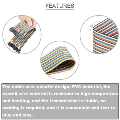 Jumper Wire Kit 120 Pcs 3x20cm Dupont Cables For Breadboard Prototyping with colorful PVC design displayed in three close-up images.