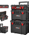 Heavy Duty 3 Tier Rolling Tool Box With Wheels, All Terrain Waterproof Storage System, Stackable Modular Organizer, Telescopic Handle