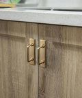 Champagne Bronze Cabinet Pulls With Escutcheon Backplates on wooden kitchen cabinets, Sleek 3 Inch Hole Center Modern Kitchen Drawer Handles