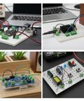 54 Piece PCB Screw Terminal Block Kit With 2.54mm Pitch 0.1 Inch Connectors 2P 3P 4P 5P For Circuit Boards Includes Screwdriver Perfect For DIY Electronics Projects And Prototyping 150V 6A shown in use on breadboards and circuits