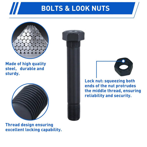 Close-up of bolt and lock nut with thread design for Trailer Axle Equalizer Shackle Kit For Double Eye Springs 3500 To 5200 Lbs Axles.