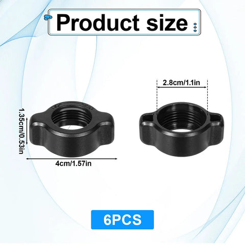 Six Pack Replacement Tightening Nuts For 17mm Ball Joint Car Mounts shown with size details in black ABS material