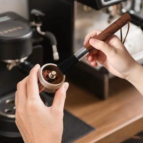 Using Two Pack Coffee Grinder Cleaning Brush With Natural Walnut Wood Handle And Black Boar Bristle For Grinders Espresso Machines Barista Tools Hanging Loop to clean grinder