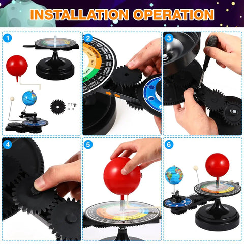 Solar System Model Kit Showcases How Earth And Moon Revolve Around The Sun For Teens And Students A Hands On STEM Science Experiment Teaching Tool For Astronomy Education, black plastic gears and globe model