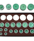 Watch Press Die Set 20 Pcs Kit, 20 To 58mm Dies For Back Case Closer displayed in brown tray