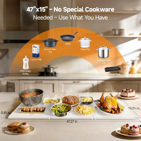 Extra Long Buffet Warming Tray Set 47 By 15 Inches 3 In 1 Modular Warmer With Independent Temperature And Timer Controls