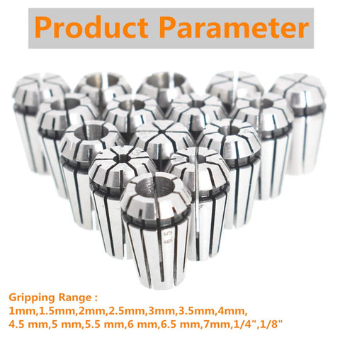 ER11 Spring Collet Set 15 Pieces From 1mm To 7mm Plus One Eighth And One Quarter Inch for CNC Machines