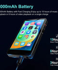 All In One Portable MP3 Player With Bluetooth And Wi Fi 144GB Music Player showing icons, USB charging cable connected