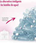 Magnesium Mineralized Water Filter Set With Long Life Mg2 Plus Cartridges next to a pile of plastic bottles