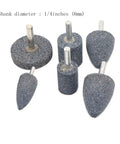80 Grit Mounted Stone Point Grinding Bits Set for Rotary Tools, showing wheel, cylinder, cone heads with 6mm mandrel, set of 6