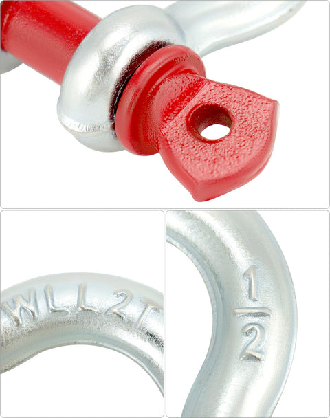 Heavy Duty Half Inch Anchor Shackles Alloy Screw Pin Forged Carbon Steel Ten Pack D Ring Shackles Two Ton 4400 Lbs Working Load Limit