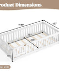 Product dimensions of Totally Built Tough Twin Floor Bed With Montessori Design And Complete Safety Guardrails Plus Easy Access Door For Kids in inches.