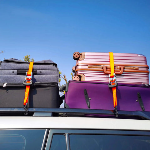 Heavy Duty Ratchet Tie Down Straps With Hooks 1 Inch Wide 10 Feet Long Pack Of 6 securing luggage on car roof rack