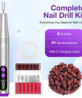 Cordless Electric Nail Drill For Acrylic Gel Dip Powder Polish With LED Display Pro Grade Rechargeable Kit components