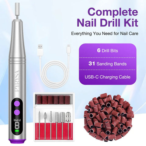 Cordless Electric Nail Drill For Acrylic Gel Dip Powder Polish With LED Display Pro Grade Rechargeable Kit components