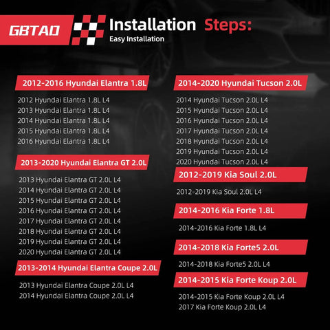 Installation steps for Set Of 4 Ignition Coil Packs And Platinum Spark Plugs For 1.8L 2.0L L4 Engines In Hyundai Elantra and Kia models