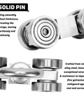 Close-up of Beefy Heavy Duty 4 Wheels Trolley Roller Set for One Five Eighths Inch Wide Unistrut Channel, steel and bearings visible