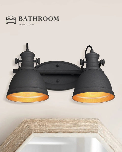 Industrial Style Bathroom Vanity Lights Two Light Wall Sconce Mounted Over Mirror Black Metal Frame Fixture