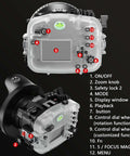 Underwater Housing For Sony FX3 FX30 With WA005A Dome Port Kit 40m Waterproof Scuba Case showing control button layout.