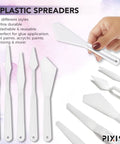 5 different styles of Pixiss plastic spreaders for applying repair adhesive, ideal for glue application with easy washability.