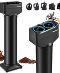 Automatic Electric Portafilter Cleaner Knocks Out Stubborn Coffee Oils In Seconds, showcasing dual brush holders and accessories.
