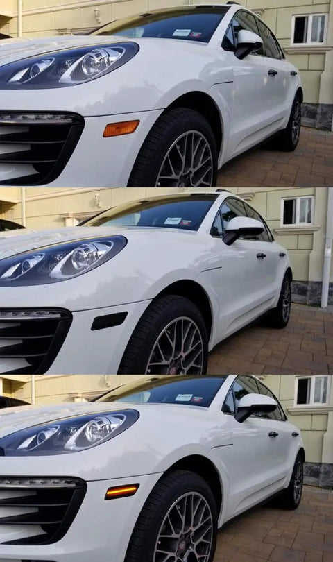 Smoked Lens Full LED Front Side Marker Kit For Porsche Macan 2014-2024 1st Gen Amber Sidemarker Lights installed on white Macan