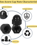 All In One Black Nylon Acorn Nut Kit With M3 To M10 Sizes, 155 Pieces showing characteristics like abrasion and corrosion resistance