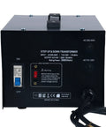 Back view of Heavy Duty Voltage Converter Transformer 3000W Step Up And Down 110V To 220V showing switches and input details.
