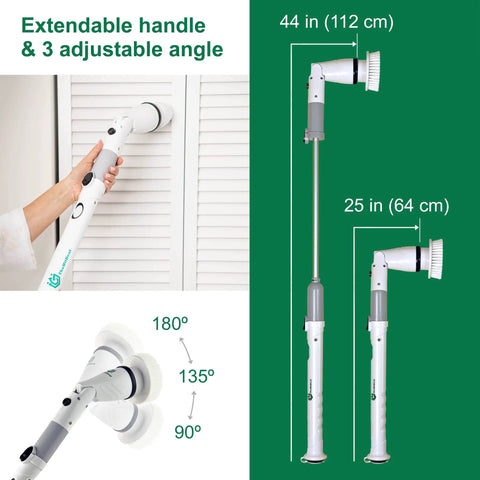 Electric Spin Scrub Brush For Bathroom Cordless Portable Rechargeable Deep Cleaning With Adjustable Head And Extendable Pole