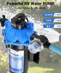 Heavy-Duty 7 GPM 70 PSI 110V Diaphragm Water Pump With Five Chamber Self Priming System spraying water outdoors