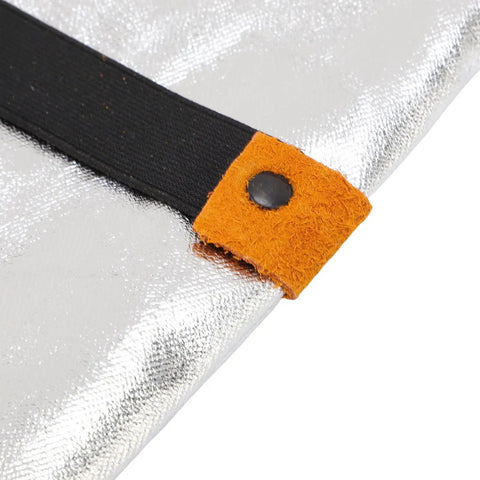 Close-up of Heavy Duty Welding Hand Pad Heat Glove Protector with aluminum backing and double layer PU leather.