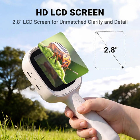 No Fuss Autofocus Digital Microscope With A 2.8 Inch IPS Screen For Quick Sharp Focus And Photo Capture Dual LED Illumination For Clear Detail Simple One Button Use That Anyone Can Master Ideal For Students Hobbyists And Makers. hand-held digital microscope with 2.8-inch IPS screen and insect close-up