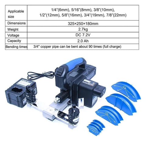 Hiedmeil Electric Copper Pipe Bender Rechargeable Tube Bending Tool For HVAC with adjustable angle guides and cordless design.