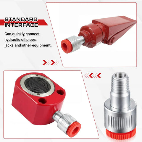Two Pack Quarter Inch Hydraulic Connectors With Four And Ten Ton Female Side Replacement Fittings For Pro Grade Pressure Leak Free Auto Body Frame Repair In Stock displayed with standard interface design.