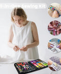 Woman using All-In-One Sewing Kit For Adults And Beginners, 295-Piece Pro-Grade Portable Mending Set With Ergonomic Scissors