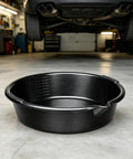 Top Tier 7 Quart Oil Drain Pan With Built In Scale Pour Spout For Cars Trucks SUVs And Motorcycles, heavy duty steel material.