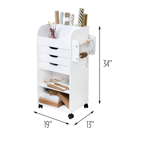 Game Changing Rolling Craft Storage Cart With Three Roomy Drawers And Broad Open Shelves For Bulk Wrapping Paper Ribbon Spools And DIY Gear Featuring Easy Glide Locking Wheels To Keep Your Studio Hustle Neat