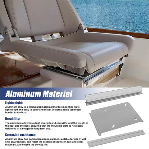Tilt-N-Slide Boat Seat Pedestal Base With 15-Inch Rails, Heavy-Duty Aluminum Bench Seat Plate installed on boat deck