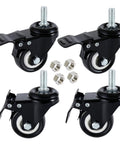 Four DICASAL 1.5-in swivel stem casters with non-marking polyurethane wheels; includes 3/8-16 x 1 stems and nuts