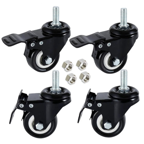 Four DICASAL 1.5-in swivel stem casters with non-marking polyurethane wheels; includes 3/8-16 x 1 stems and nuts