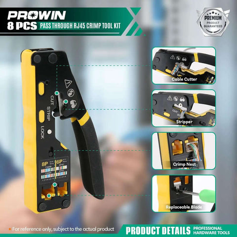 All In One Pass Through RJ45 Crimper Kit With Cable Tester And Stripper For Cat5 To Cat6a, RJ11 RJ12 Connectors, tool features