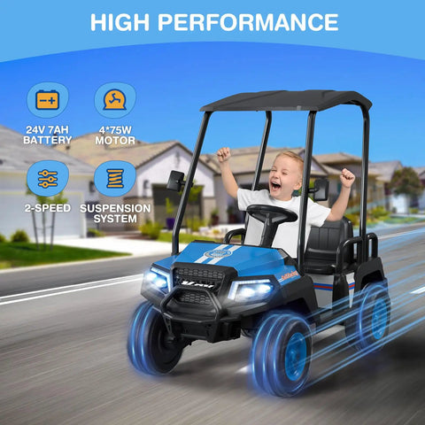 Big Kid Approved 24V Electric Ride On Car Crew Ready 4 Seater Kids Golf Cart With Full Seatbelts Rear Footrests Legit Spacious Setup For Toddlers And Besties, child driving