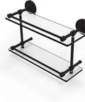 Oil Rubbed Bronze 16 Inch Double Gallery Rail Glass Shelf with concealed screw mount and durable brass hardware, two-tier design
