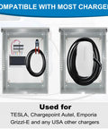 EV Charger Cover For Tesla Wall Charger Outdoor Enclosure With Rock Solid Galvanized Steel Body And IP65 Weatherproof Seal featuring compatibility with various chargers.