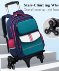 Lightweight Folding Backpack Trolley With Three Wheel Rolling Hand Truck Design on stairs showing stair-climbing wheels