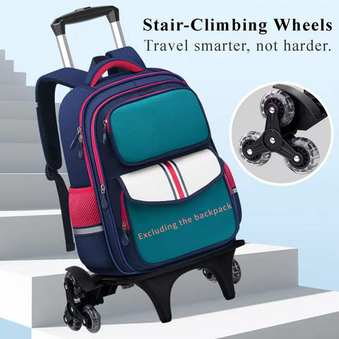 Lightweight Folding Backpack Trolley With Three Wheel Rolling Hand Truck Design on stairs showing stair-climbing wheels