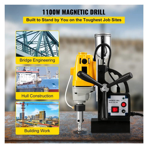 1100W Magnetic Drill Press for Engineering Steel Structure, used for hull construction and building work.