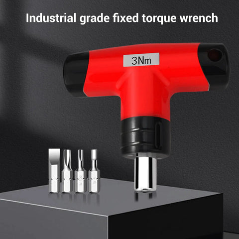 Jiawu 3Nm T Handle Preset Torque Wrench With Click Mechanism And Bits For Electrical Mechanical Home Workshop Maintenance. Red ergonomic design.