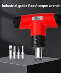 Garosa 3Nm T Handle Torque Wrench With Preset Click Torque Control For Precise Electrical Mechanical Maintenance Tasks Includes Five Durable Hex Bits Ph3 T20 H4 Sl7, showing red ergonomic design and hex bits.